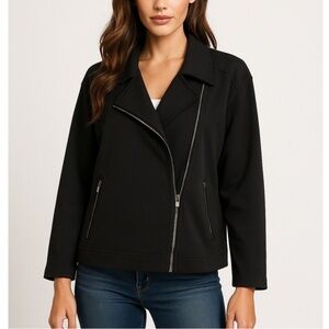 Max Studio Black Structured Asymmetrical Zipper Jacket